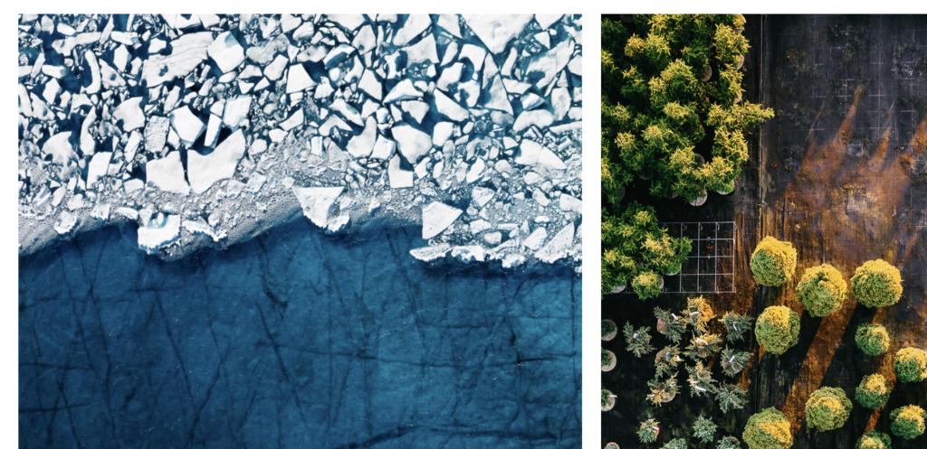 Abstract blue and white textured landscape artwork resembling fractured ice