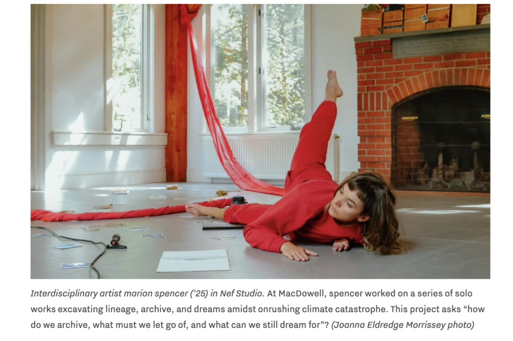 Artist working in MacDowell residency studio in New Hampshire during interdisciplinary fellowship programme