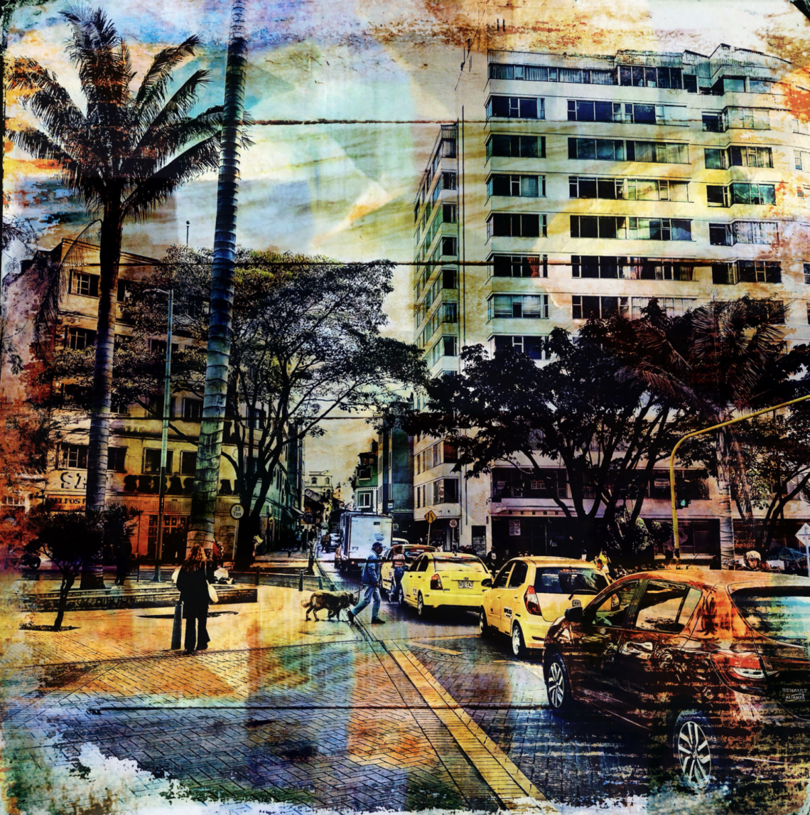 oversaturated coloured street scene from california with palm trees