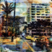 oversaturated coloured street scene from california with palm trees