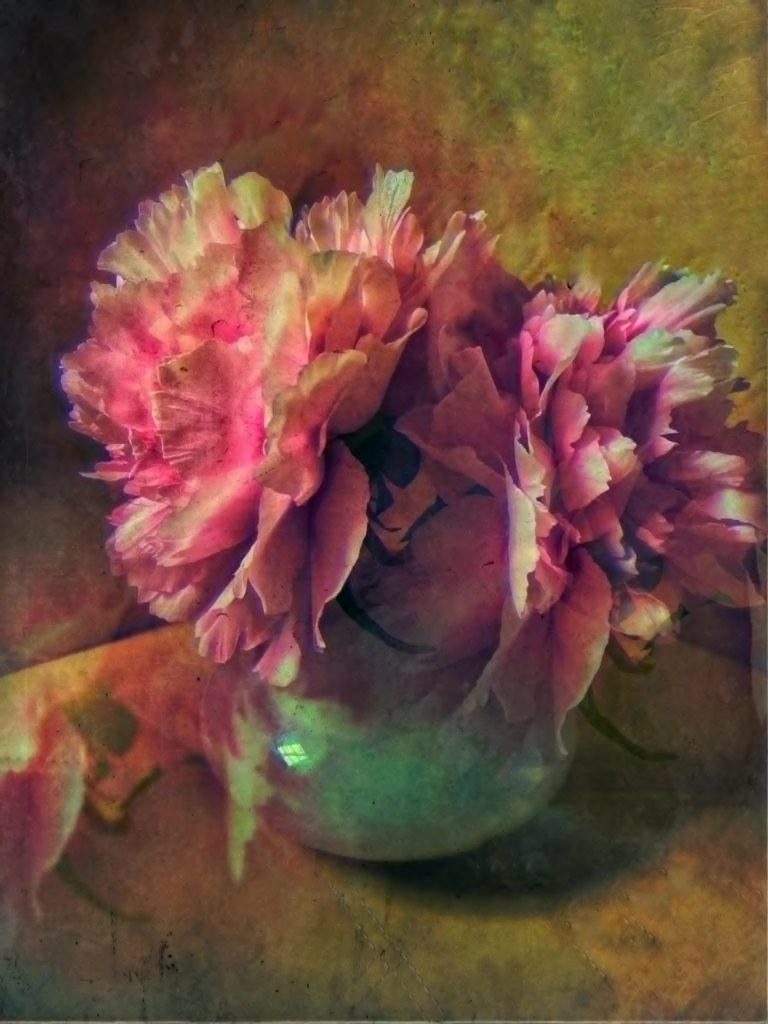 pink petal flowers in a blue vase