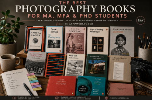 Best Photography Books for MA, MFA and PhD Students featuring essential photography theory, documentary and visual culture books from TheAppWhisperer.