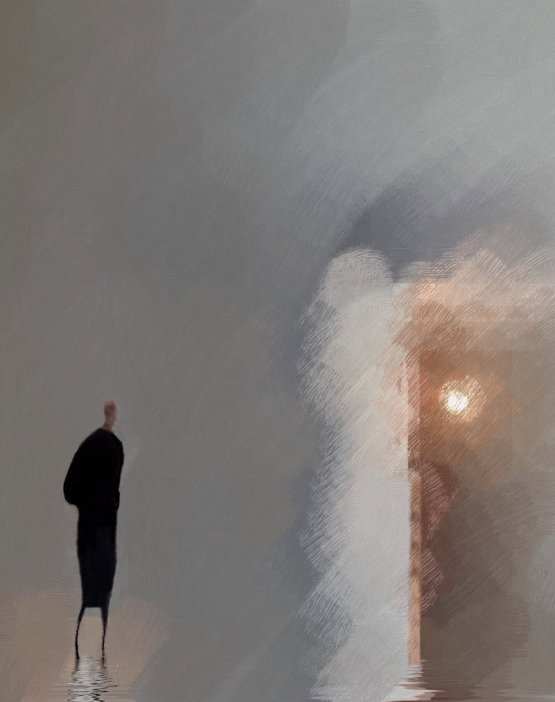 image of a man on a beach in painterly format created using a mobile phone