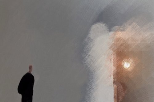 image of a man on a beach in painterly format created using a mobile phone