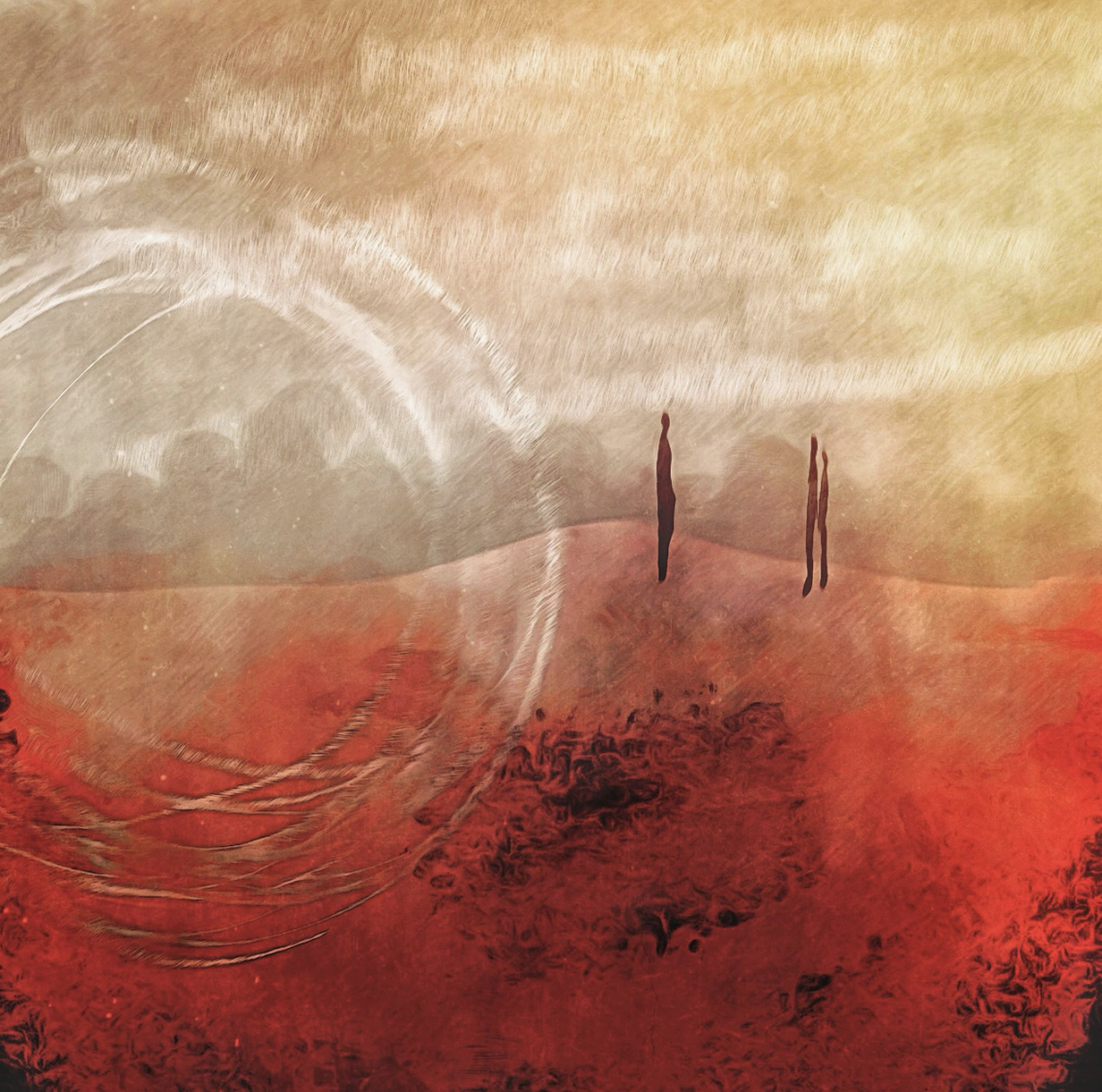 painterly image of two people silhouttes