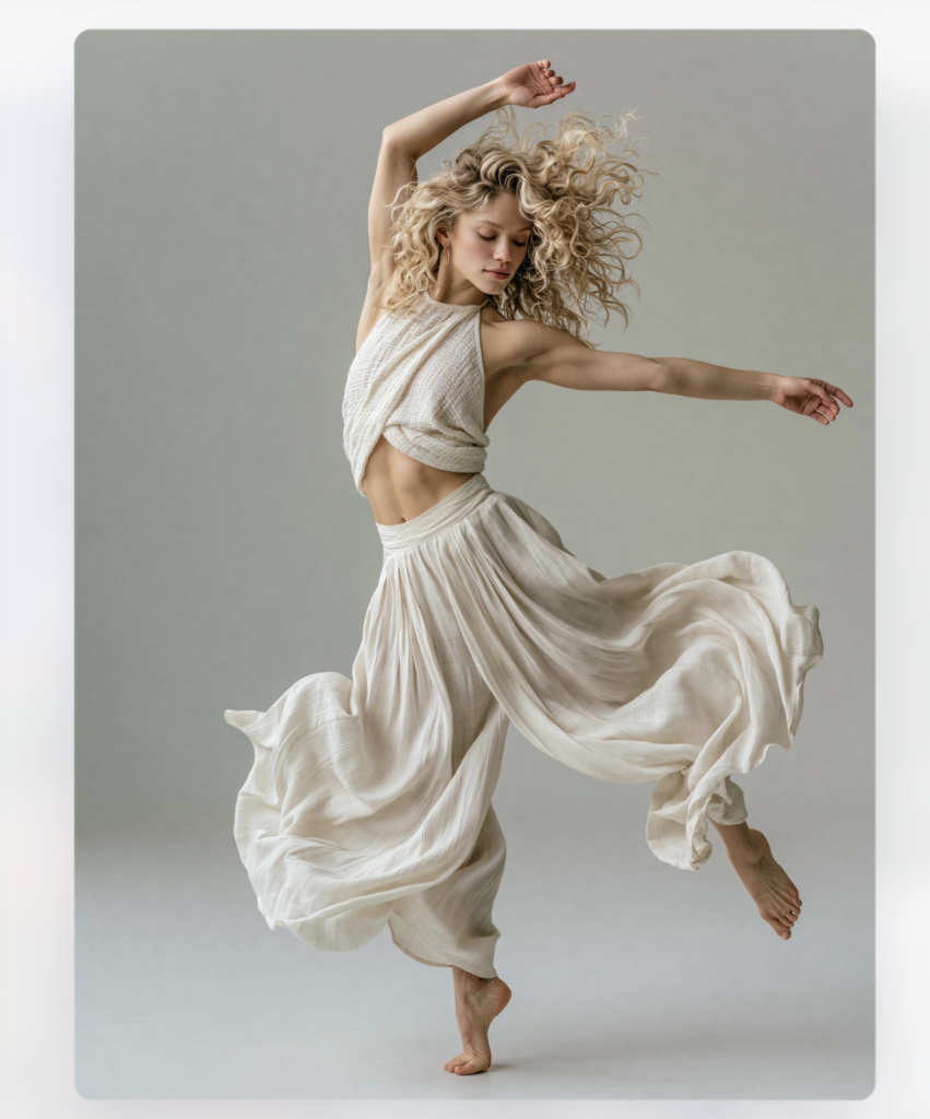 1d high quality photo, woman, blonde with curly hair dancing sensually.
