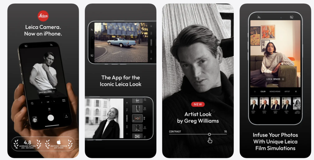 screenshots of Leica Lux app