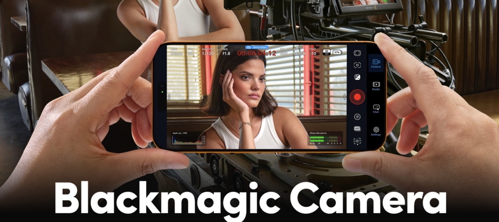 demonstration image of person using blackmagic camera app