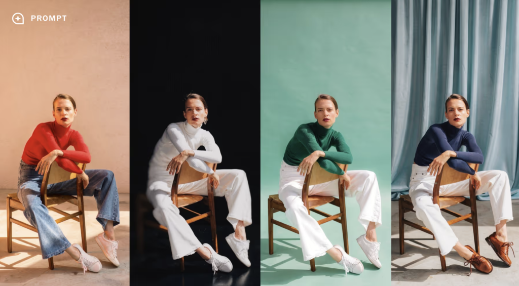 Promotional image for VSCO showing four portrait variations created with different film-inspired presets, demonstrating the app's analogue-style colour grading, aesthetic filters and creative photo editing tools for mobile photographers.