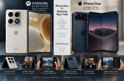 iPhone Duo and Motorola Razr Fold comparison showing both foldable smartphones, their displays, camera systems and photography features.